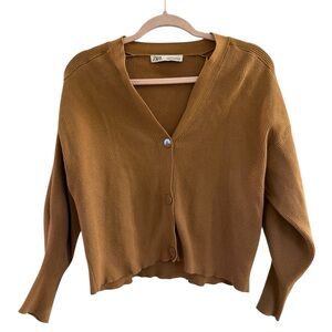 Zara Soft Mustard Knit Ribbed Button Down Cardigan Size M